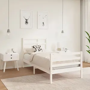 Berkfield Bed Frame White Solid Wood 90x190 cm 3FT Single