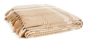 EHC Highland Cotton Large Throw For Sofa,Double Bed,Armchair, 150cm x 200cm, Beige