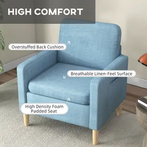 HOMCOM Modern Armchair Upholstered Accent Chair for Bedroom Home Office Blue