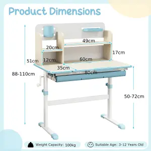 Costway Kids Study Desk Student Learning Writing Table w/ Tilt Desktop & Hutch