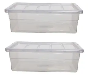 2 x 56cm Under Bed Storage Box Spacemaster Mini Clear Plastic Stackable Home Storage Box