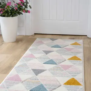 Pastel Multicolour Diamond Geometric Living Area Runner Rug 60x240cm