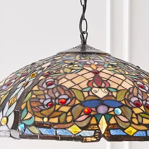 Luminosa Anderson 3 Light Large Ceiling Pendant Dark Bronze, Tiffany glass, E27