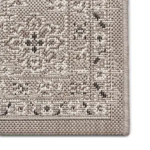 Grey Beige Outdoor Rug, Floral Stain-Resistant Rug, Traditional Outdoor Rug, Easy to Maintain Rug-120cm X 170cm