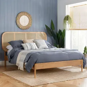 Double Rattan Bed Frame Birlea Calibra Oak 4FT6 135cm Bedstead