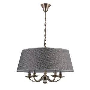 Luminosa Classic Hanging Pendant Antique Bronze 5 Light  with Grey Shade, E14