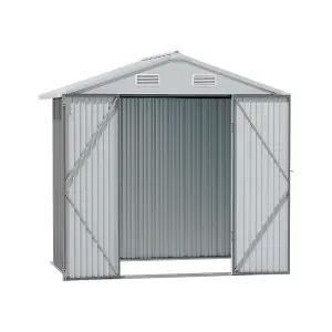 6 x 4 ft Apex Metal Shed Garden Storage Shed with Double Door,Grey