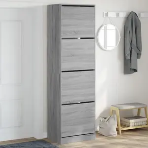 Berkfield Shoe Cabinet with 4 Flip-Drawers Grey Sonoma 60x42x204 cm