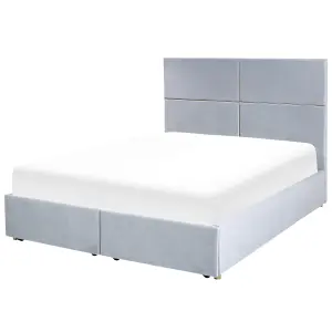 Velvet EU Double Size Ottoman Bed with Drawers Light Grey VERNOYES