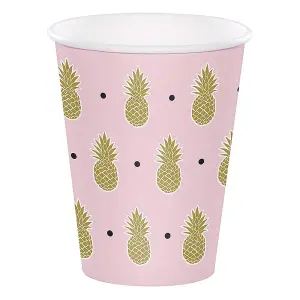 Creative Party Paper Pineapple Disposable Cup (Pack of 8) Light Pink/Gold/White (One Size)