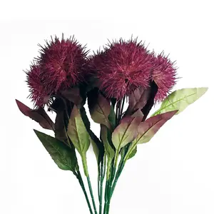 Pack of 6 x 70cm Globe Thistle Purple Ball Artificial Flower Stem