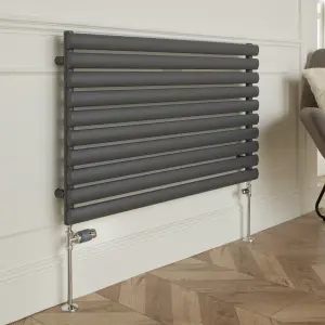 GoodHome Polished Anthracite Straight Thermostatic Radiator valve & lockshield (Dia)15mm x ½"