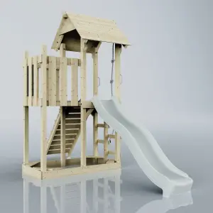 PolarPlay Balcony Tower Kids Wooden Climbing Frame with Slide - Una Mist