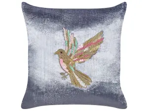 Throw Cushion RUELLIA Velvet 45 x 45 cm Animal Embroidery Grey