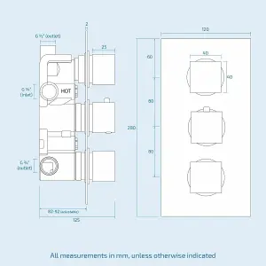 Nes Home 3 Dial 3 Way Concealed Thermostatic Overhead Shower with Handset and Bath Filler