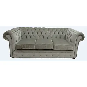 Chesterfield Handmade 3 Seater Sofa Settee Velluto Sage Green Fabric In Classic Style