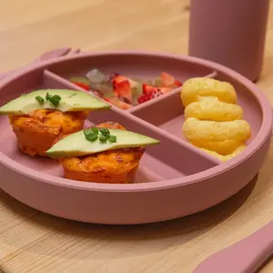 Tiny Dining - Baby Silicone Suction Plate, Fork & Spoon Set - Dusty Rose