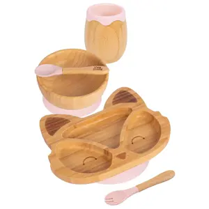 5pc Bamboo Fox Baby Weaning Set - Pastel Pink