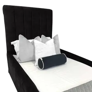 Delia Sleigh Kids Bed Gaslift Ottoman Plush Velvet with Safety Siderails- Black