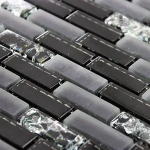 Luxury Gloss Black, Matt Grey & Crackled Glass Mosaic Wall Tiles Sheet 8mm