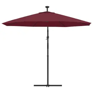 Berkfield Cantilever Umbrella with LED Lights and Steel Pole Wine Red