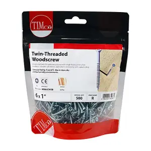 TIMCO Twin-Threaded Countersunk Silver Woodscrews - 6 x 1 (500pcs)