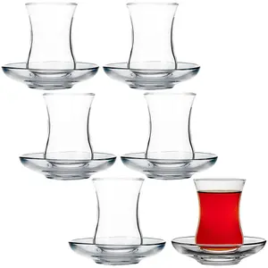 Queensway Home & Dining 120ml 6 Pcs Glass Tea Cup & Saucer Coffee Breakfast Gift Set