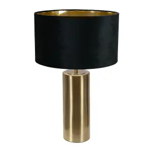 ValueLights Lexy Gold Touch Table Lamp with Black Velvet with Gold Inner Lamp Shade