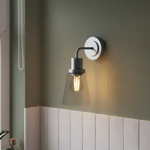 GoodHome Bobwhite Satin Silver effect Wired Bathroom wall light