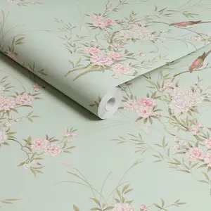 Shabby Chic by Rachel Ashwell Bird Chinoiserie Green Floral Wallpaper