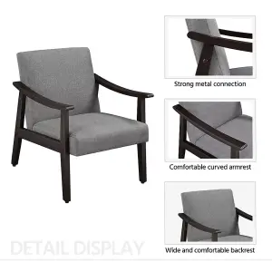 Yaheetech Dark Grey Modern Fabric Accent Armchair with Rubber Wood Legs