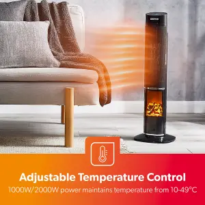 Geepas 2000W Oscillating Digital Tower PTC Heater 2 Heat Settings, Cool & Warm Function with Remote