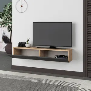 Decortie Francy Wall-Mounted TV Unit Modern Media Centre TV Cabinet 42" Oak Anthracite Grey 135cm