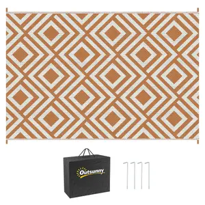 Outsunny Reversible Waterproof Outdoor Rug W/ Carry Bag, 182 x 274 cm, Brown