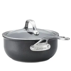 Anolon X SearTech Black Round Aluminium Sturdy Non-Stick Saucier Pan with Glass Lid 20cm