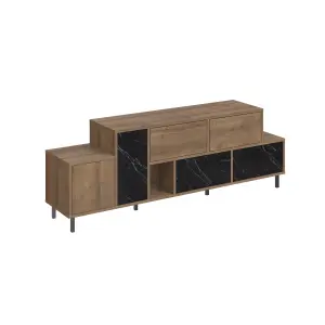 Decortie Hermes Modern TV Unit Multimedia Centre Large Storage 52" TVs Cabinet Fits Dark Oak Black Marble Effect 171.2cm