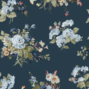 Laura Ashley Rosemore Midnight seaspray Floral Smooth Wallpaper