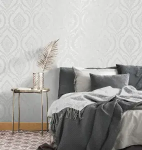 Crown Estelle Damask Grey Wallpaper M1756