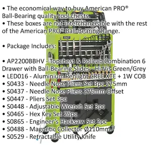 Comprehensive 6 Drawer Tool Chest and Rollcab Set with 128-Piece Tool Kit in Green and Grey