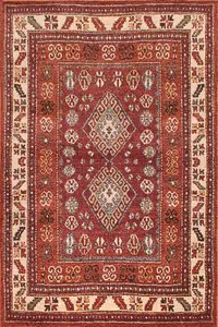 Orange Easy to Clean Bordered Geometrical Traditional Persian Rug for Living Room, Bedroom, Dining Room - 80cm X 150cm