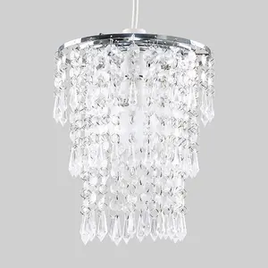 ValueLights Modern Chrome Chandelier Ceiling Pendant Light Shade With Clear Acrylic Jewel Droplets