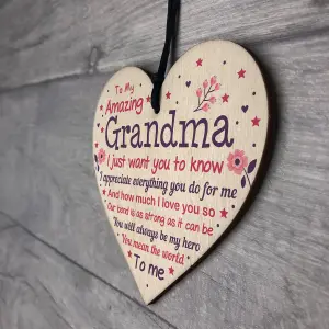 Red Ocean Cute Grandma Wooden Heart Nan Birthday Christmas Gifts From Grandchildren Grandparent Plaque