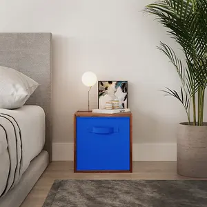 URBNLIVING 30cm Height Teak Wooden Shelves Cubes Storage Units With Dark Blue Drawer Insert