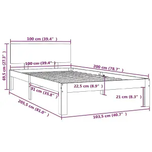 Berkfield Bed Frame Honey Brown Solid Wood Pine 100x200 cm