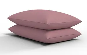 Pair of Pillowcase Polycotton Plain Dyed Housewife Pair of Pillow Covers 75cmx50cm (Pink)