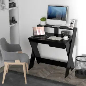 Costway Wooden Computer Desk Home Office Writing Desk with Monitor Stand Riser X-shaped Black