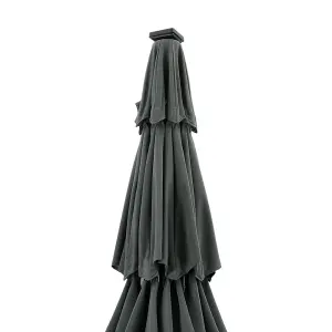 3-Tier Dark Grey Umbrella with Solar Lights and Concrete-Filled Patio Umbrella Stand