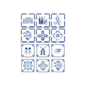 24 Pieces 15x15cm Dutch Blue Tile Stickers