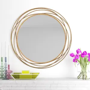 Javin Round Metal Swirl Framed Wall Mounted Accent Mirror Gold