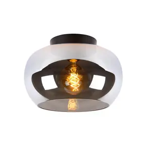 Lucide Judi Modern Flush Ceiling Light 30.5cm- 1xE27 - Smoke Grey